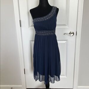 Maurices Studio Y Navy One-Shoulder Beaded Ruched Cocktail Dress - Size Small